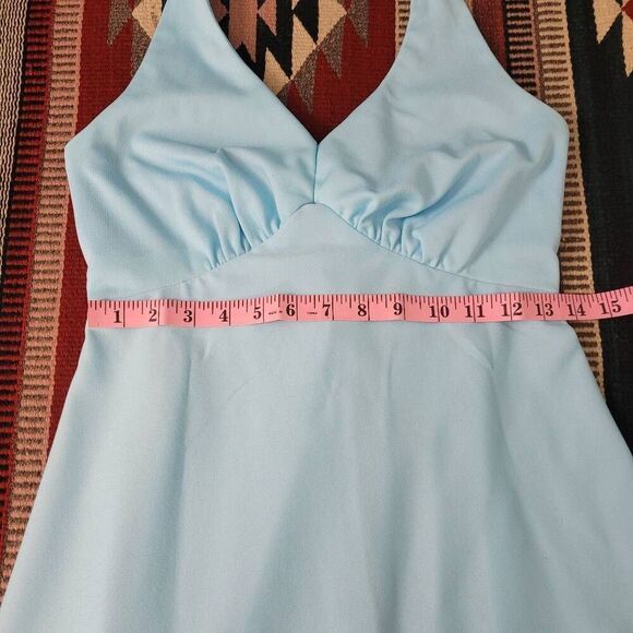 Vtg 1970s Pastel Baby Blue Maxi Gown Dress Sz XXS Halter Neck Open Back Wedding - Picture 6 of 8